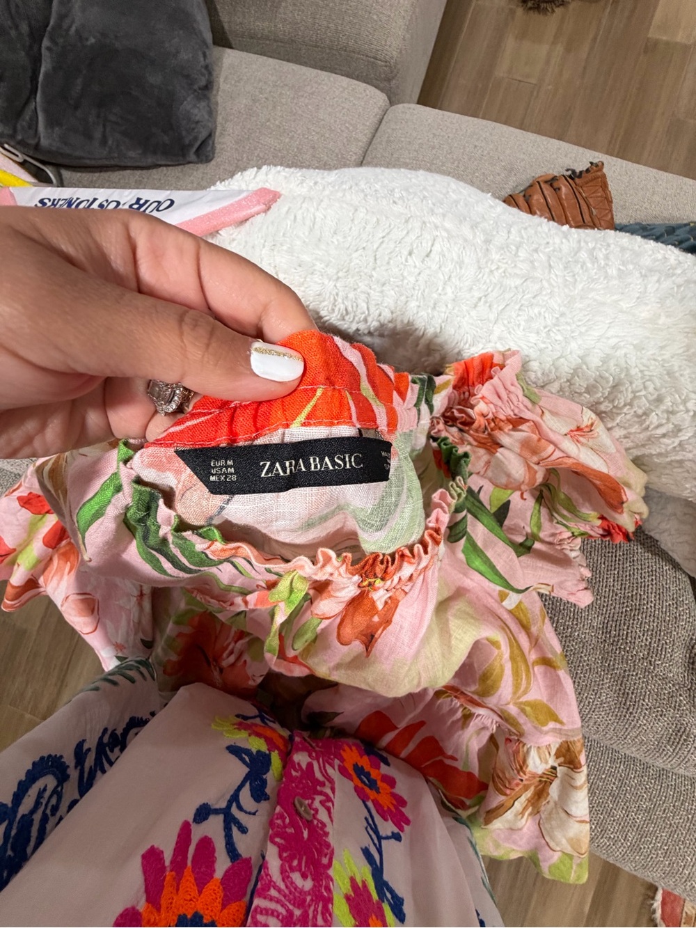Zara Basic Pink Floral Off-Shoulder Top